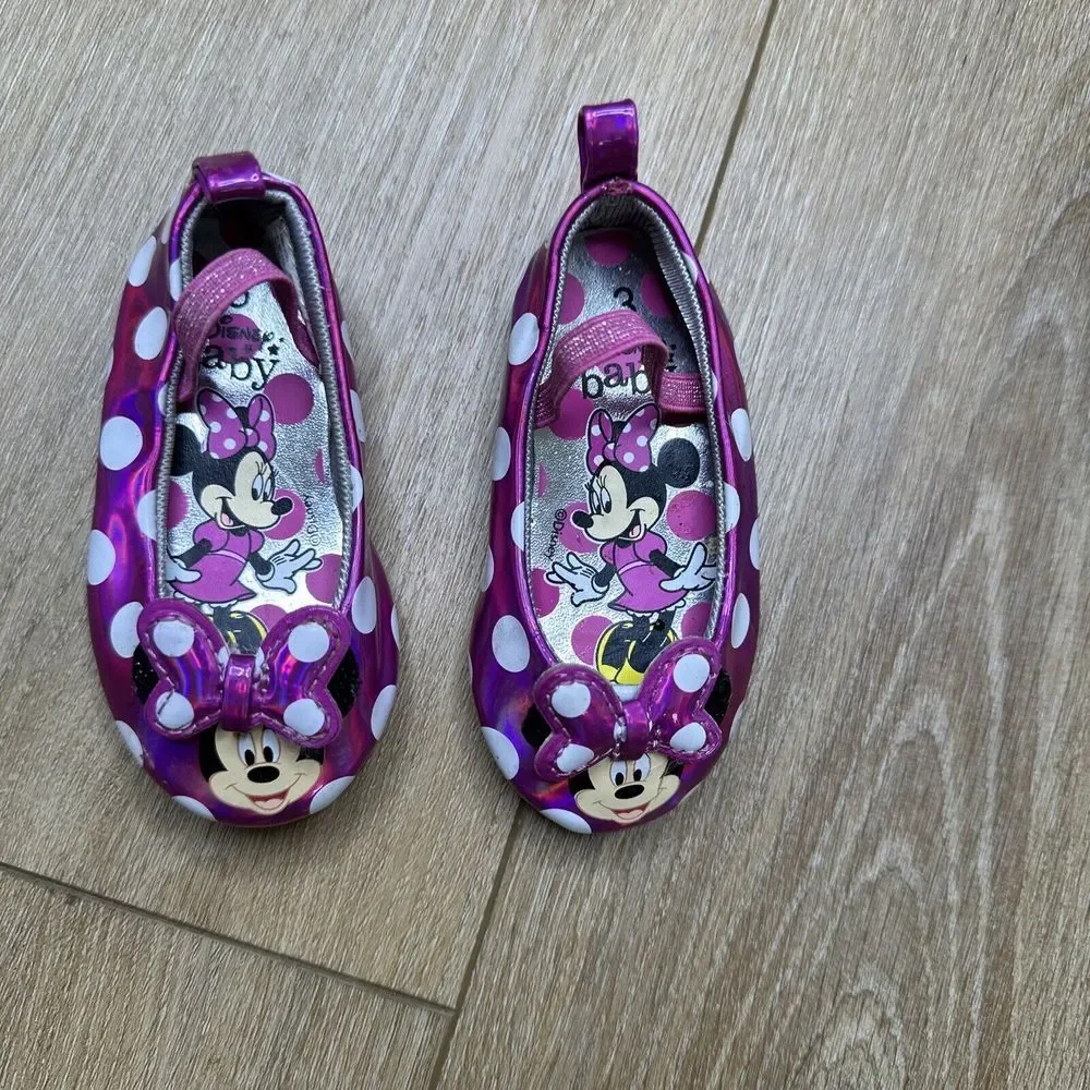 Disney Baby Minnie Mouse Shoes‎ Slip On Strap Pink Size 3 Preowned